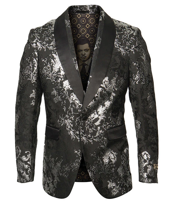 Empire Collection - Black/Silver Floral Pattern Sports Coat Slim Fit 3 Empire Collection - Black/Silver Floral Pattern Sports Coat Slim Fit