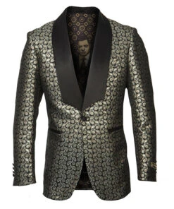 Empire Collection - Gold Paisley Pattern Shawl Collar Sports Coat Slim Fit