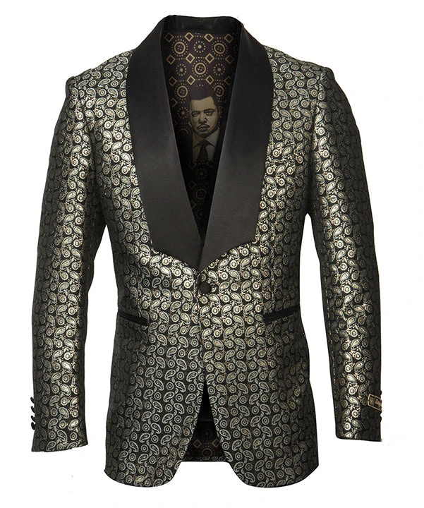 Empire Collection - Gold Paisley Pattern Shawl Collar Sports Coat Slim Fit 3 Empire Collection - Gold Paisley Pattern Shawl Collar Sports Coat Slim Fit