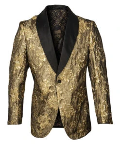Empire Collection - Gold Floral Pattern Shawl Collar Sports Coat Slim Fit