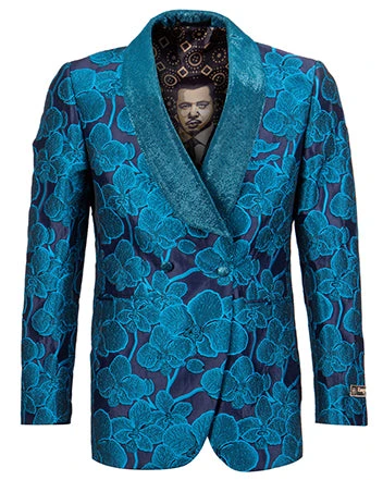 Empire Collection - Turquoise Slim Fit Dinner Jacket Double Breasted Blazer 3 Empire Collection - Turquoise Slim Fit Dinner Jacket Double Breasted Blazer