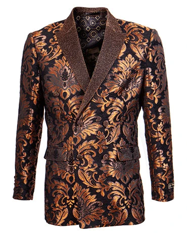 Empire Collection - Slim Fit Rust Paisley Pattern Double Breasted Blazer 3 Empire Collection - Slim Fit Rust Paisley Pattern Double Breasted Blazer