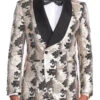 Empire Collection - Slim Fit Floral Pattern Double Breasted Blazer 2 Empire Collection - Slim Fit Floral Pattern Double Breasted Blazer -Suit Gold Style Shop ME350 REALGOLD