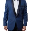(38R) Blue Slim Fit Floral Pattern Blazer Satin Shawl Collar
