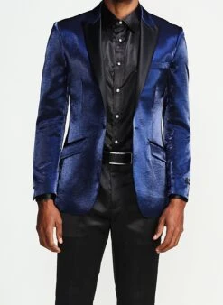 Slim Fit Shine Blazer 1 Button With Satin Peak Lapel In Navy