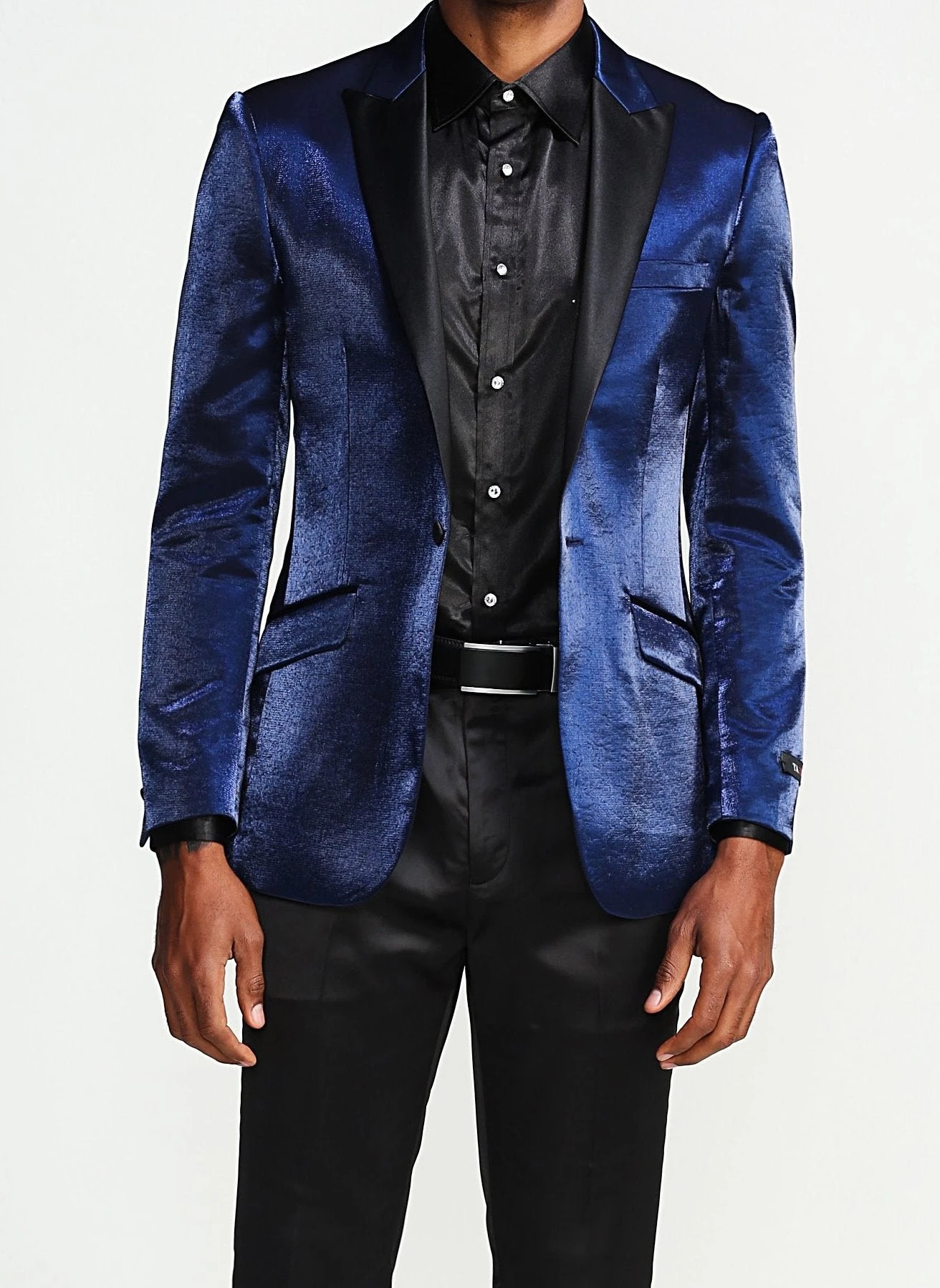 Slim Fit Shine Blazer 1 Button With Satin Peak Lapel In Navy 3 Slim Fit Shine Blazer 1 Button With Satin Peak Lapel In Navy
