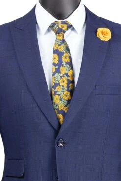 Catania Collection - Modern Fit Windowpane Suit 2 Piece In Blue -Suit Gold Style Shop MRW 1 BLUE en