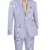 Modern Fit Summer 2 Piece 2 Button Suit Striped Seersucker In Navy