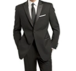 Slim Fit Black 2 Piece Tuxedo With Black Satin Peak Lapel