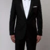 Black Slim Fit 2 Piece Tuxedo With Satin Peak Lapel -Suit Gold Style Shop MT187S 01