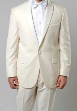 Ivory Slim Fit 2 Piece Tuxedo With Satin Peak Lapel
