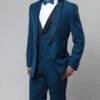 Blue Slim Fit Tuxedo 3 Piece With Satin Shawl Collar Vest -Suit Gold Style Shop MT239S 02NEW