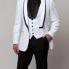 White Slim Fit Tuxedo 3 Piece With Satin Shawl Collar Vest -Suit Gold Style Shop MT239S 03NEW