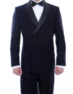 Double Breasted Slim Fit Tuxedo Navy With Black Satin Peak Lapel