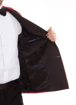 Double Breasted Slim Fit Tuxedo Red With Black Satin Peak Lapel -Suit Gold Style Shop MT253S 03 openS 599x828 8fe4256f 701c 4767 9a68 211ead4d1a69