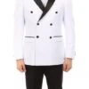 Double Breasted Slim Fit Tuxedo White With Black Satin Peak Lapel -Suit Gold Style Shop MT253S 04s