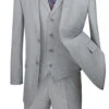 Silver Gray Modern Fit Textured Weave 2 Button 3 Piece Suit -Suit Gold Style Shop MV2K 1 SI