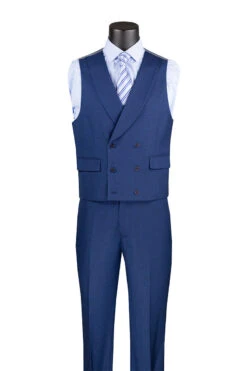 Navy Modern Fit 3 Piece Suit With Vest And Adjustable Waist Band Pants -Suit Gold Style Shop MV2K 2 NAVY VEST PSD FLAT