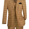 Tuscany Collection - Modern Fit Windowpane Suit 3 Piece In Camel -Suit Gold Style Shop MV2W 2 CAMEL