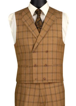 Tuscany Collection - Modern Fit Windowpane Suit 3 Piece In Camel 7 Tuscany Collection - Modern Fit Windowpane Suit 3 Piece In Camel -Suit Gold Style Shop MV2W 2 CAMEL VEST