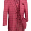 Tuscany Collection - Modern Fit Windowpane Suit 3 Piece In Raspberry 1 Tuscany Collection - Modern Fit Windowpane Suit 3 Piece In Raspberry -Suit Gold Style Shop MV2W 2 RASPBERRY