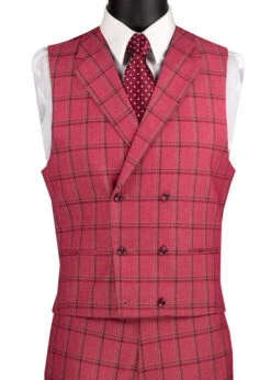 Tuscany Collection - Modern Fit Windowpane Suit 3 Piece In Raspberry 7 Tuscany Collection - Modern Fit Windowpane Suit 3 Piece In Raspberry -Suit Gold Style Shop MV2W 2 RASPBERRY VEST