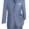 Tuscany Collection - Modern Fit Windowpane Suit 3 Piece In Slate -Suit Gold Style Shop MV2W 2 SLATE