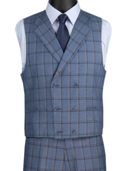 Tuscany Collection - Modern Fit Windowpane Suit 3 Piece In Slate 7 Tuscany Collection - Modern Fit Windowpane Suit 3 Piece In Slate -Suit Gold Style Shop MV2W 2 SLATE VEST