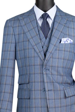 Tuscany Collection - Modern Fit Windowpane Suit 3 Piece In Slate 6 Tuscany Collection - Modern Fit Windowpane Suit 3 Piece In Slate -Suit Gold Style Shop MV2W 2 SLATE details