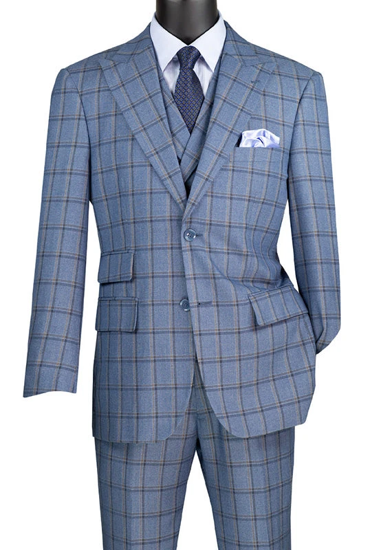 Tuscany Collection - Modern Fit Windowpane Suit 3 Piece In Slate 3 Tuscany Collection - Modern Fit Windowpane Suit 3 Piece In Slate