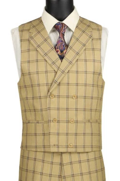 Tuscany Collection - Modern Fit Windowpane Suit 3 Piece In Tan -Suit Gold Style Shop MV2W 2 TAN VEST JPG 800x1200 1