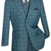 Tuscany Collection - Modern Fit Windowpane Suit 3 Piece In Teal Blue -Suit Gold Style Shop MV2W 2 TEAL BLUE JPG 800x1200 1