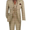 Khaki Modern Fit Windowpane Peak Lapel 3 Piece Suit -Suit Gold Style Shop MV2W 3 KHAKI JPG WEB 1