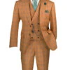 Orange Modern Fit Windowpane Peak Lapel 3 Piece Suit 1 Orange Modern Fit Windowpane Peak Lapel 3 Piece Suit -Suit Gold Style Shop MV2W 3 ORANGE JPG WEB 1
