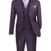 Purple Modern Fit Windowpane Peak Lapel 3 Piece Suit -Suit Gold Style Shop MV2W 3 PURPLE JPG WEB 1