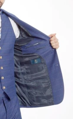 Modern Fit 3 Piece Fine Wool Suit Windowpane Blue -Suit Gold Style Shop MW245 blueOpen