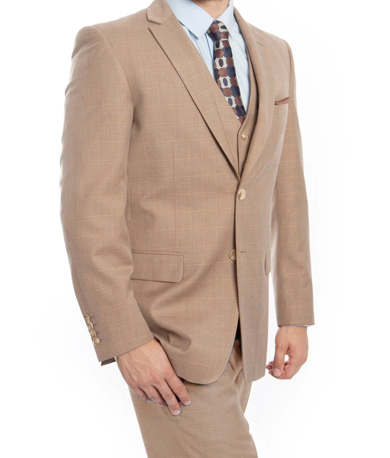 Modern Fit 3 Piece Fine Wool Suit Windowpane Tan 3 Modern Fit 3 Piece Fine Wool Suit Windowpane Tan
