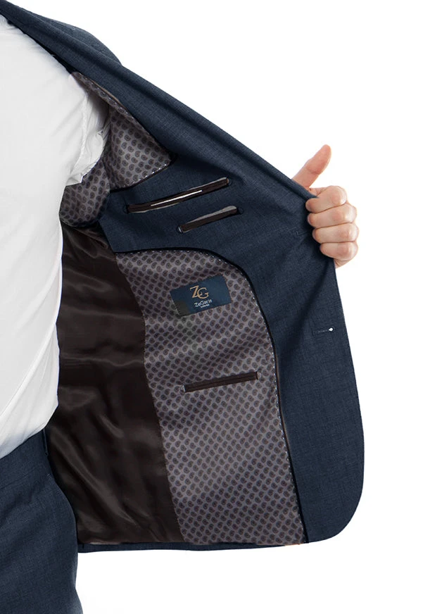 (46R) Arezzo Collection - 100% Wool Suit Modern Fit Italian Style 2 Piece In Indigo 5 (46R) Arezzo Collection - 100% Wool Suit Modern Fit Italian Style 2 Piece In Indigo - Image 3