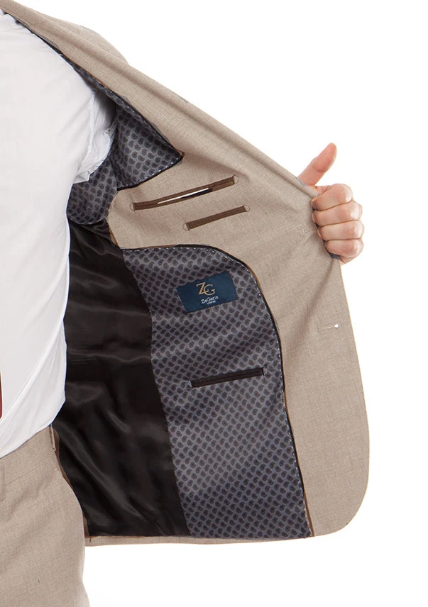 Arezzo Collection - 100% Wool Suit Modern Fit Italian Style 2 Piece In Tan 5 Arezzo Collection - 100% Wool Suit Modern Fit Italian Style 2 Piece In Tan - Image 3