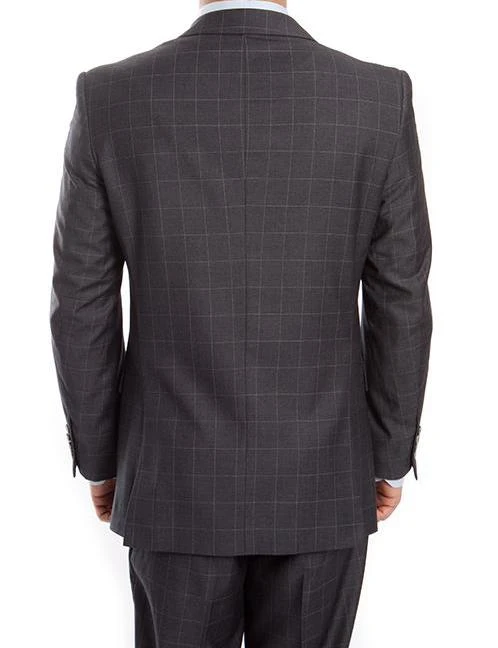 Wool Suit Modern Fit Windowpane 2 Piece In Dark Gray 4 Wool Suit Modern Fit Windowpane 2 Piece In Dark Gray - Image 2
