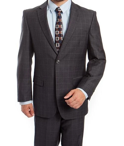 Wool Suit Modern Fit Windowpane 2 Piece In Dark Gray 3 Wool Suit Modern Fit Windowpane 2 Piece In Dark Gray