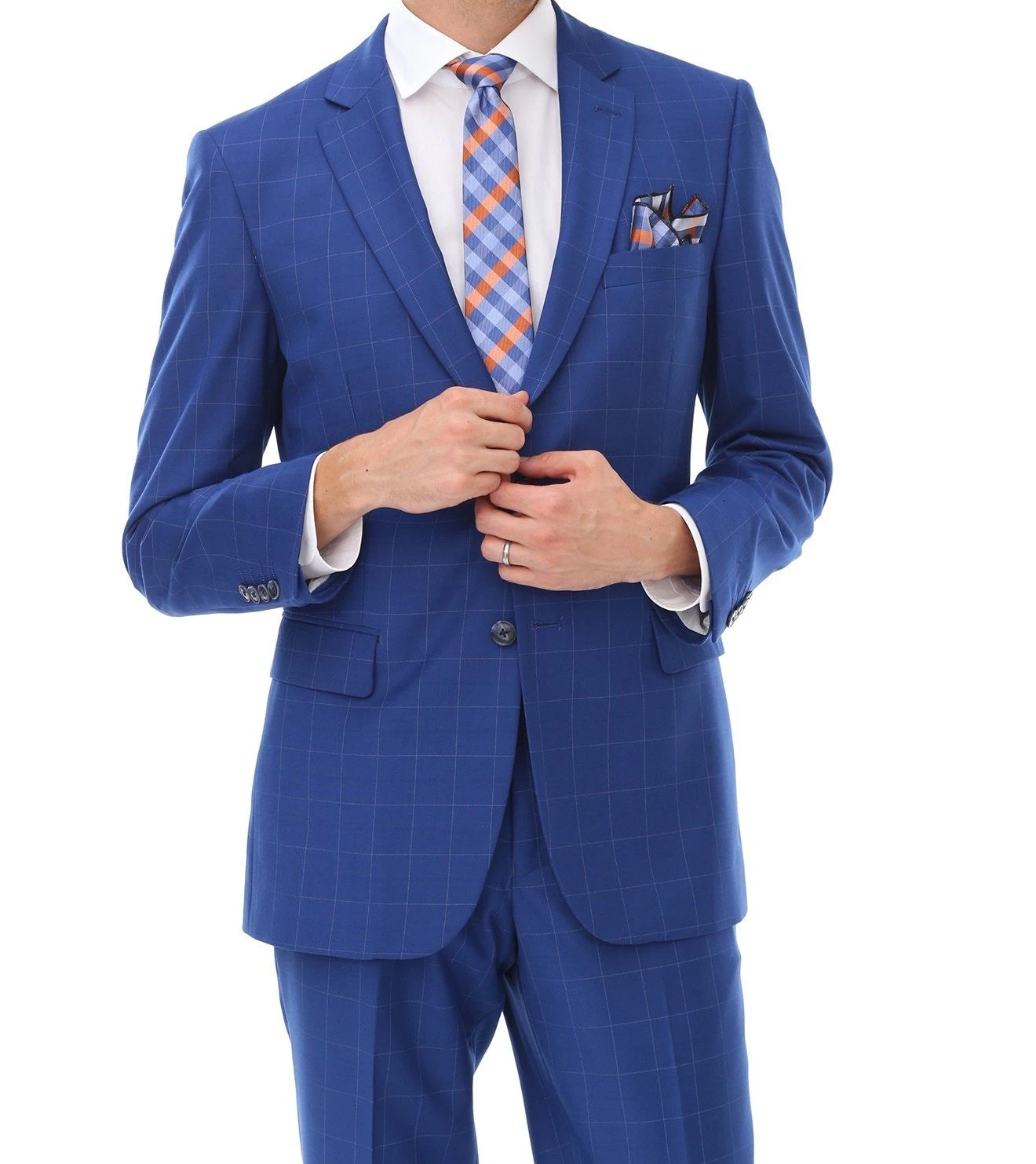 Wool Suit Modern Fit Windowpane 2 Piece In Royal 3 Wool Suit Modern Fit Windowpane 2 Piece In Royal
