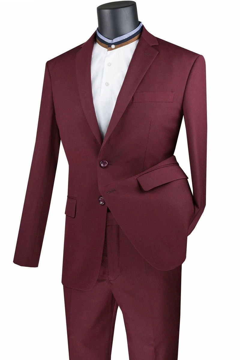 Slim Fit Men's Suit 2 Piece 2 Button In Burgundy 3 Slim Fit Men's Suit 2 Piece 2 Button In Burgundy