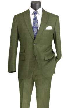 Catania Collection - Modern Fit Windowpane Suit 2 Piece In Olive