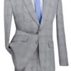 Slim Fit 2 Piece Suit Gray Glen Plaid Pattern Matching Pants 2 Slim Fit 2 Piece Suit Gray Glen Plaid Pattern Matching Pants -Suit Gold Style Shop SO1S2RW 1 GRAY