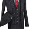 Odyssey Collection - Black Regular Fit 3 Piece Suit 2 Button Gangster Stripe -Suit Gold Style Shop SO1V2RS 9 BLK