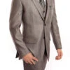 Gray 3 Piece Modern Fit Suit 2 Button V-Neck Vest -Suit Gold Style Shop SO4M158 01 Grey
