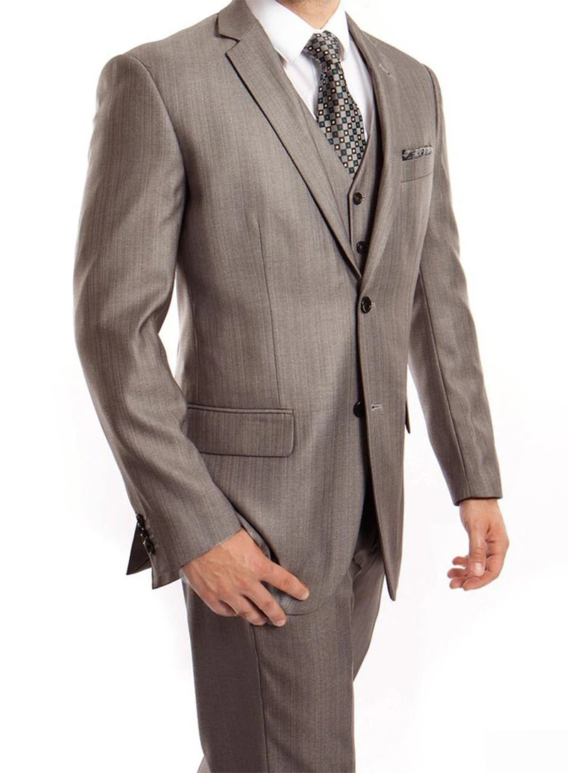 Gray 3 Piece Modern Fit Suit 2 Button V-Neck Vest 3 Gray 3 Piece Modern Fit Suit 2 Button V-Neck Vest