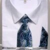 French Cuff Dress Shirt Regular Fit In White/Light Blue With Tie, Cuff Links And Pocket Square -Suit Gold Style Shop SO5DS3792P2 LTBLUE