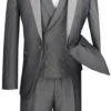 Silver Slim Fit 3 Piece Suit 1 Button With Double Breasted Vest -Suit Gold Style Shop SV2R 6 SILVER